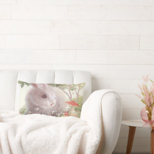 Spring Bunny: Realistic Rabbit in Flower Garden Ar Lumbar Pillow