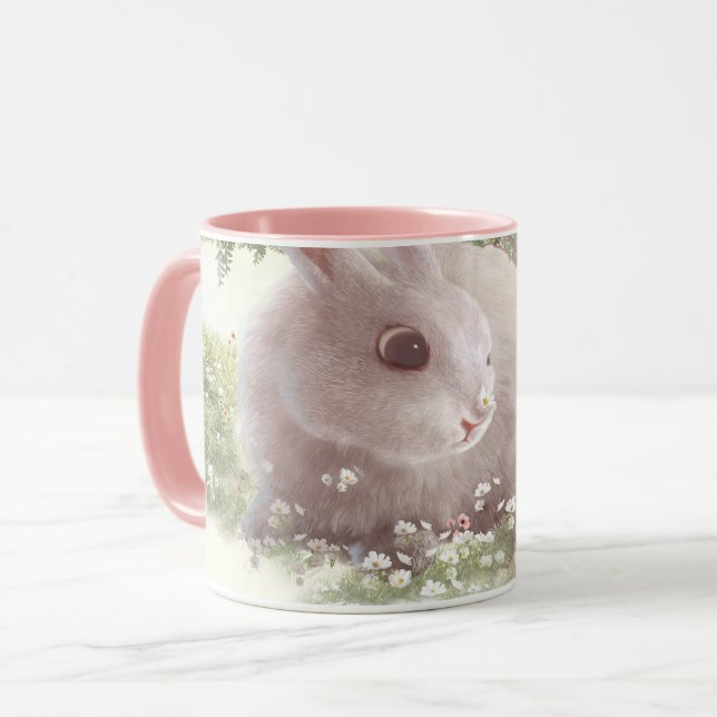 Spring Bunny: Realistic Rabbit in Flower Garden Ar Mug (Front Left)