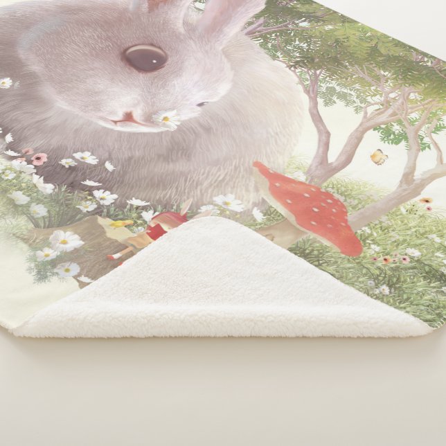Spring Bunny: Realistic Rabbit in Flower Garden Ar Sherpa Blanket (3/4)