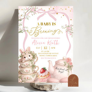 Spring Bunny Tea Baby Is Brewing Baby Shower Invitation