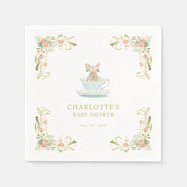 Spring Bunny Tea Party Baby Shower Napkins (Front)