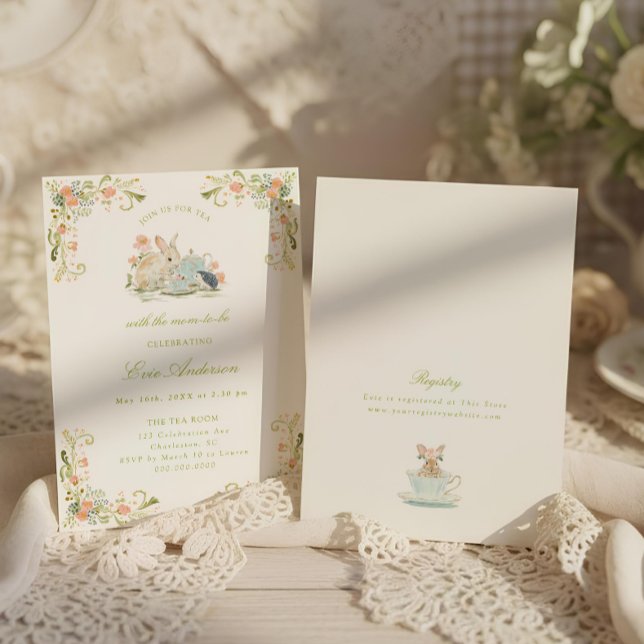 Spring Bunny Tea with Mom-to-be Baby Shower Invitation (Creator Uploaded)