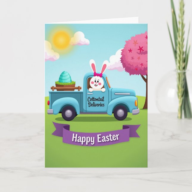Spring Bunny Truck Delivery Card (Front)
