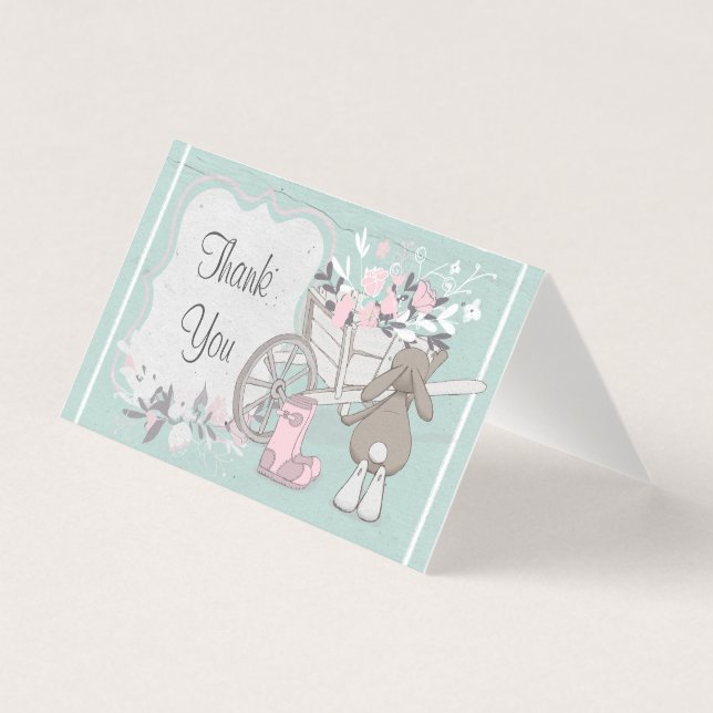 spring bunny turquoise floral folded thank you (Front)