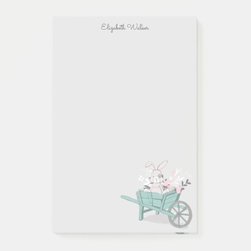 spring bunny turquoise wheel barrow monogram post_it notes