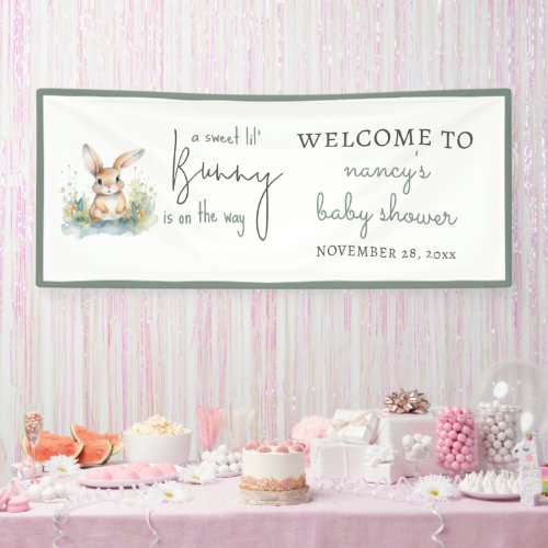 Spring Bunny Watercolor Baby Shower Welcome Banner