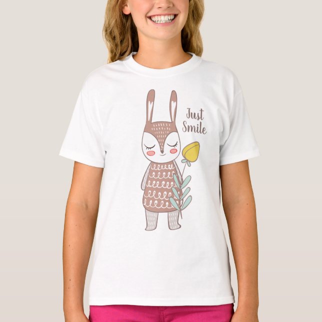 Spring Bunny with a Yellow Flower, Adorable T-Shirt (Front)