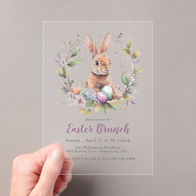 Spring Bunny Wreath Easter Brunch Holiday Acrylic Invitations (Insitu (Handheld))