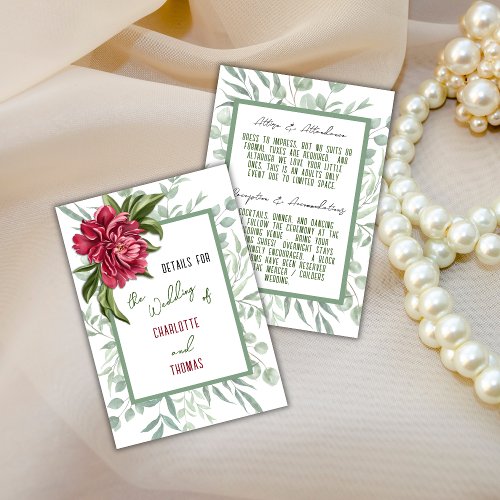 Spring Burgundy Peony Wedding Details Enclosure Card