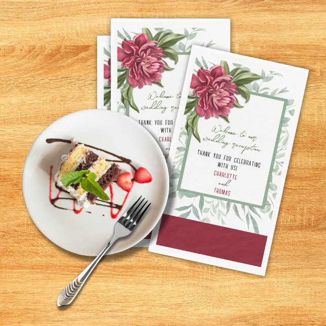 Spring Burgundy Peony Wedding Paper Guest Towel (Creator Uploaded)