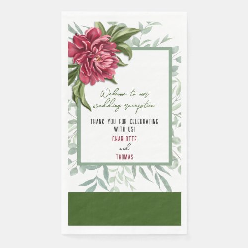 Spring Burgundy Peony Wedding Paper Guest Towel