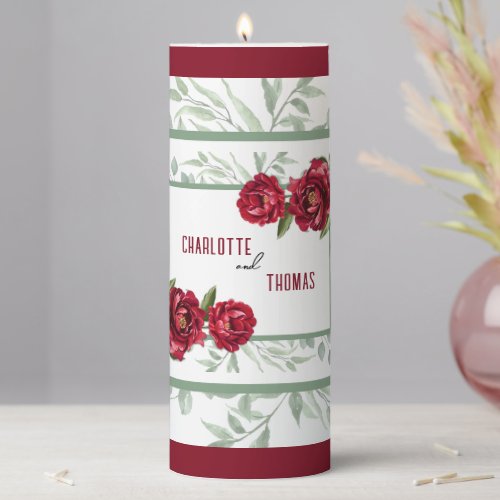 Spring Burgundy Peony Wedding Pillar Candle