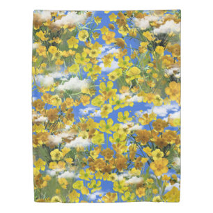 Spring Butercup flowers in the clouds Duvet Cover