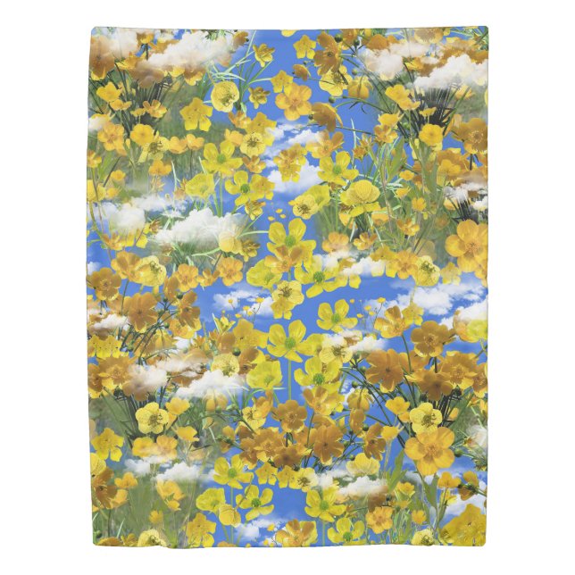 Spring Butercup flowers in the clouds Duvet Cover (Front)