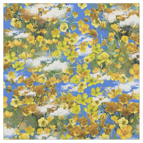 Spring Butercup flowers in the clouds Fabric