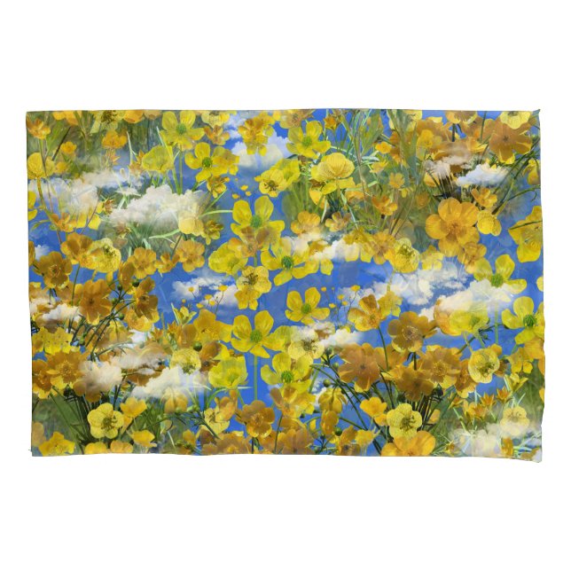 Spring Butercup flowers in the clouds Pillow Case (Front)