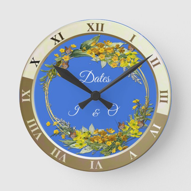 Spring Butercup flowers in the clouds Round Clock (Front)