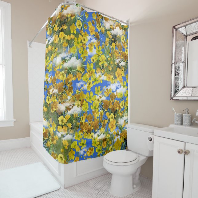 Spring Butercup flowers in the clouds Shower Curtain (In Situ)
