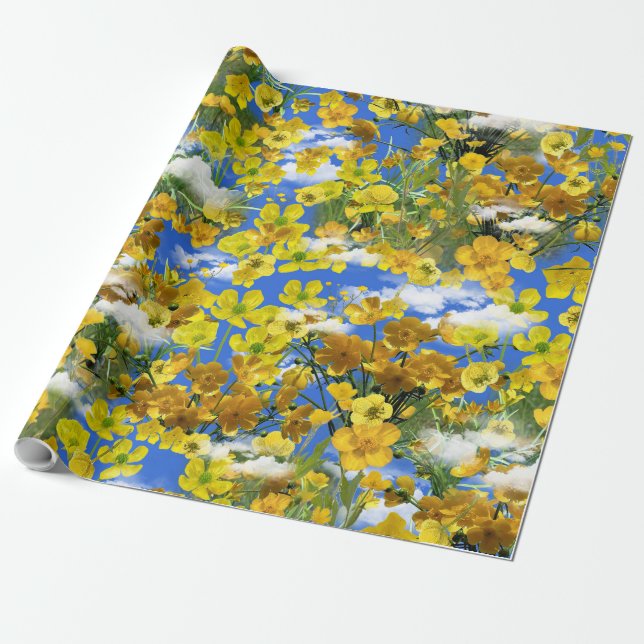 Spring Butercup flowers in the clouds Wrapping Paper (Unrolled)