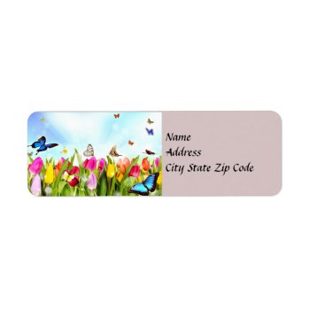 Spring Butterflies And Flowers Address Label by normagolden at Zazzle