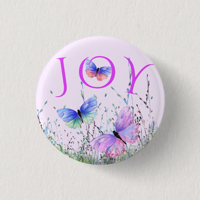 Spring Butterflies Button - Joy (Front)
