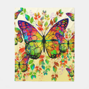 SPRING BUTTERFLIES COLORFUL NATURE FLEECE BLANKET