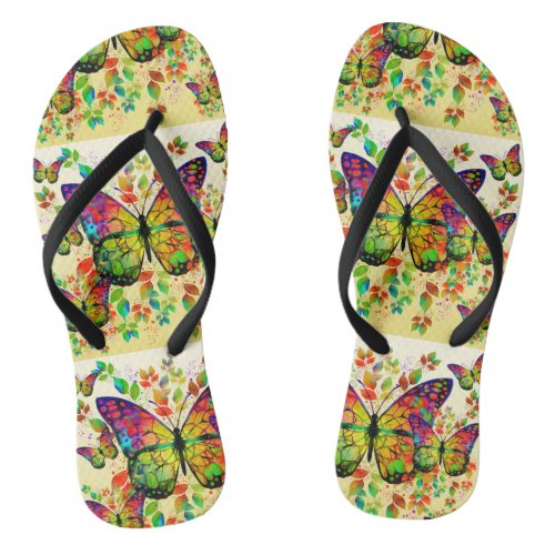 SPRING BUTTERFLIES COLORFUL NATURE FLIP FLOPS