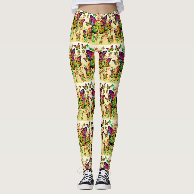 SPRING BUTTERFLIES COLORFUL NATURE LEGGINGS (Front)