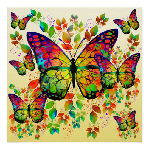 SPRING BUTTERFLIES COLORFUL NATURE POSTER