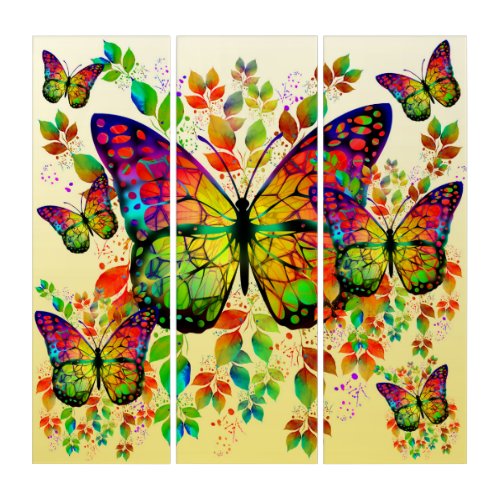SPRING BUTTERFLIES COLORFUL NATURE TRIPTYCH