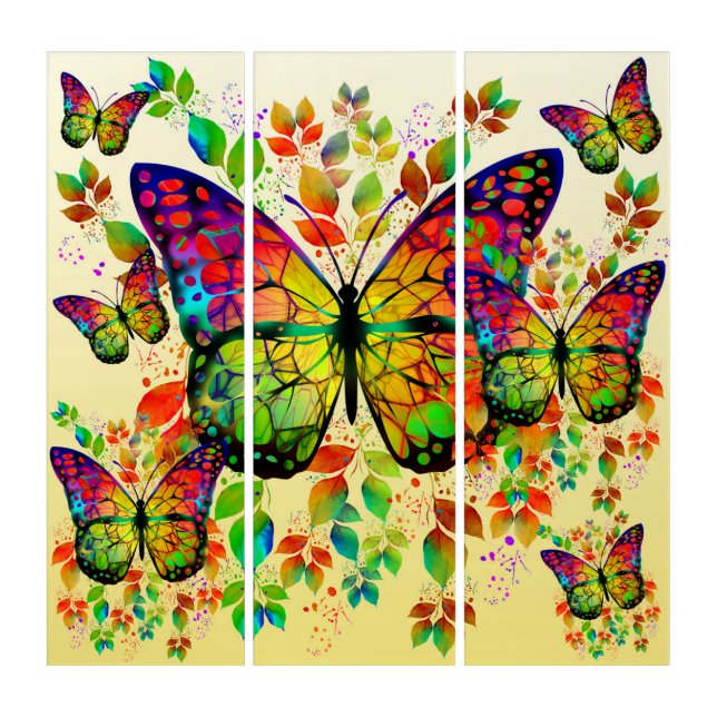 SPRING BUTTERFLIES COLORFUL NATURE TRIPTYCH (Front)