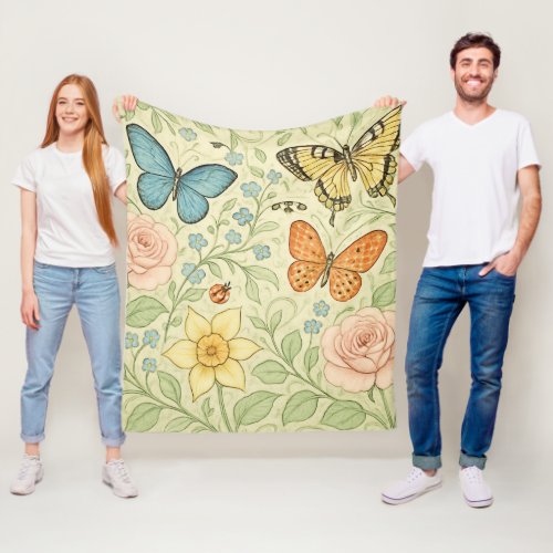 Spring Butterflies Fleece Blanket