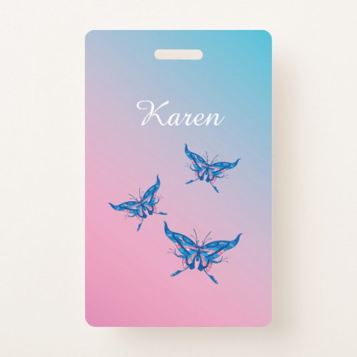 Spring Butterflies Pink Blue Name Personalize  Badge