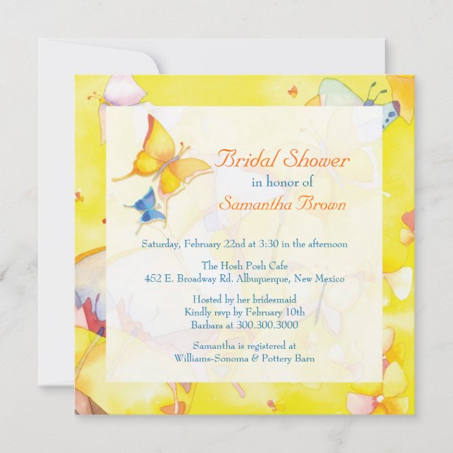 Spring Butterfly Bridal Shower Invitation (Front)