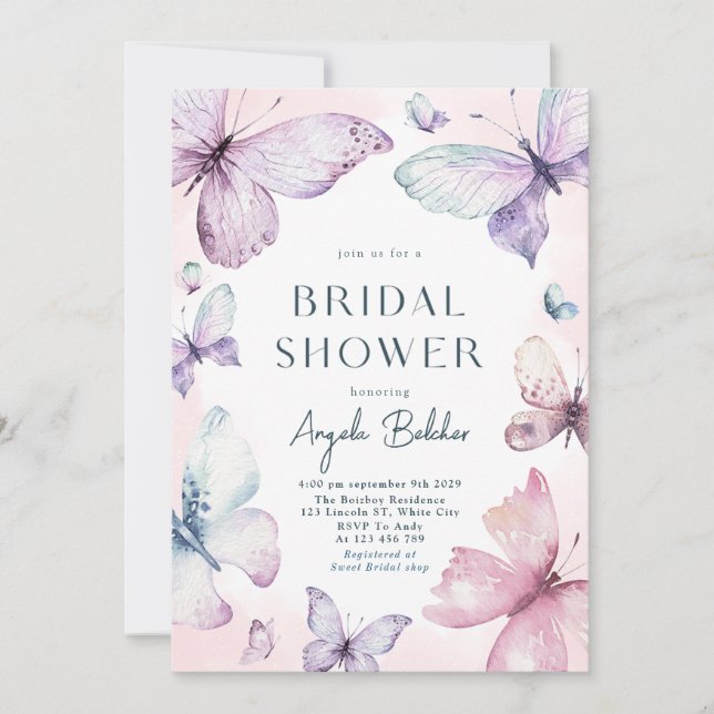 Spring Butterfly Bridal Shower Invitation (Front)