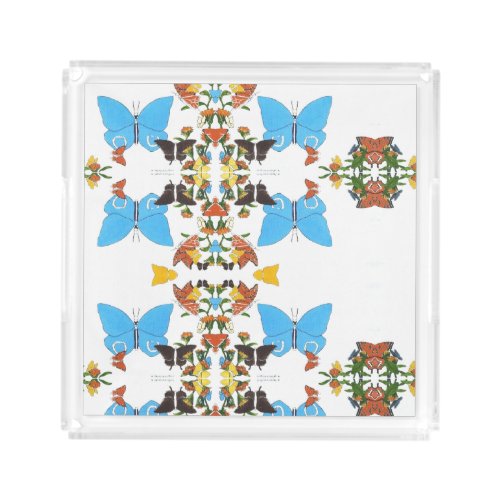 Spring Butterfly Color Mirrored Collage Acrylic Acrylic Tray