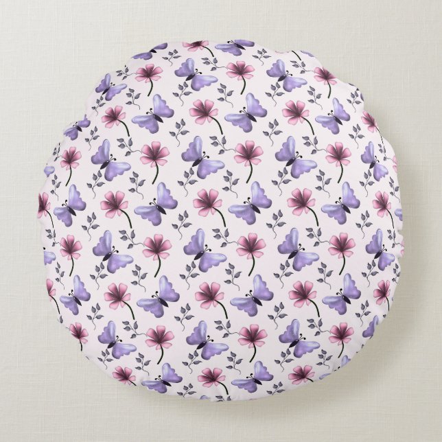 Spring Butterfly Floral Gift   Round Pillow (Front)