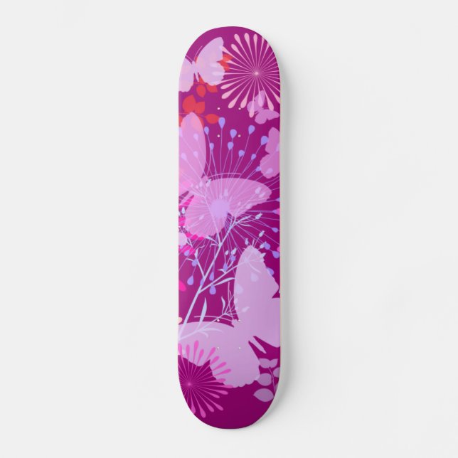 Spring Butterfly Garden Vibrant Purple Pink Girly Skateboard Deck (Front)