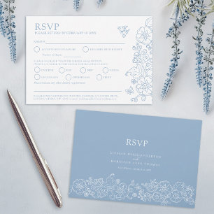 Spring butterfly wedding meal option blue gray RSVP card