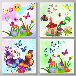 Spring Butterfly Wildflower Meadow Canvas Photo Tile