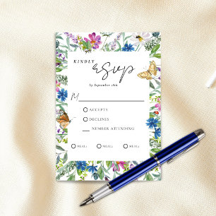Spring Butterfly Wildflower Wedding RSVP Card