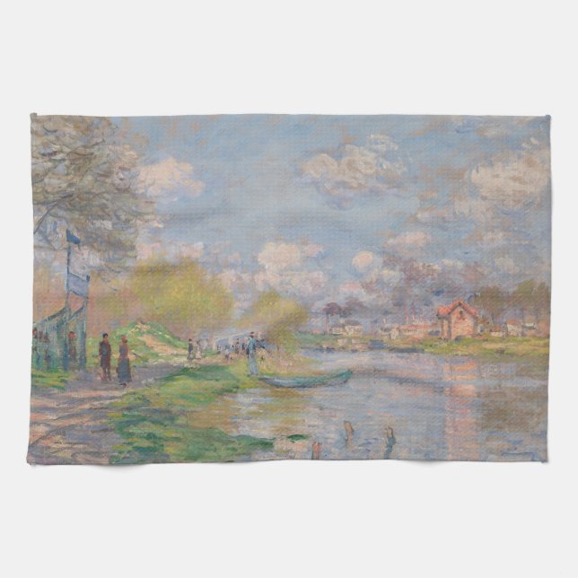 Spring by the Seine by Monet Impressionist Kitchen Towel (Horizontal)