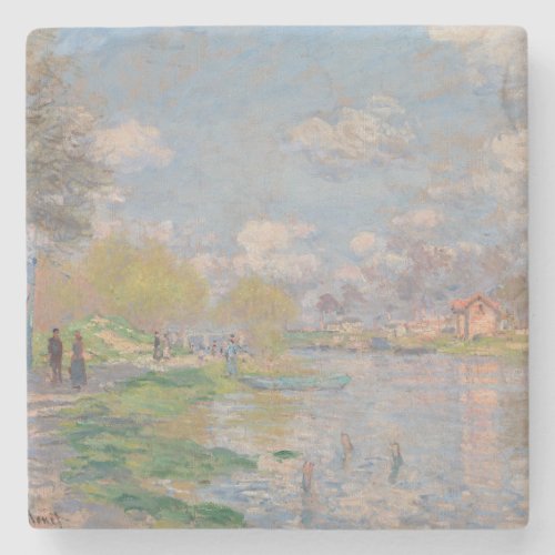 Spring by the Seine by Monet Impressionist Stone Coaster