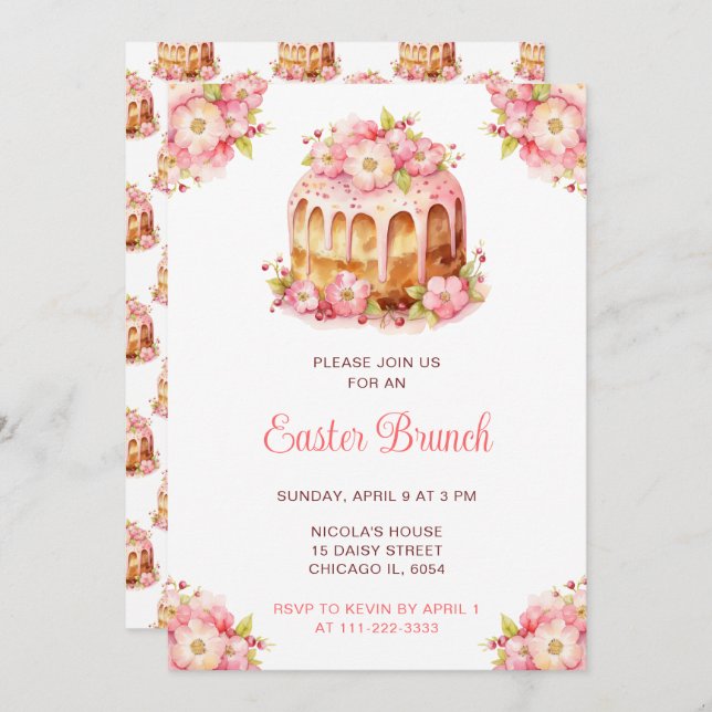 Spring Cake Easter Brunch Invitation (Front/Back)