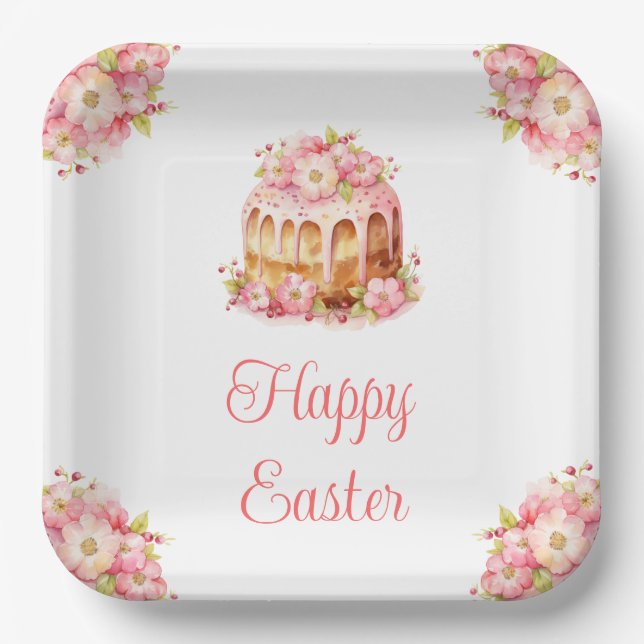 Spring Cake Easter Brunch Paper Plates (Front)