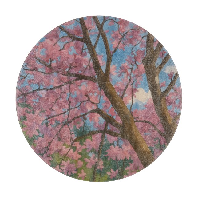 Spring Canopy – Blossom Tree & Blue Sky Painting Cutting Board (Front)