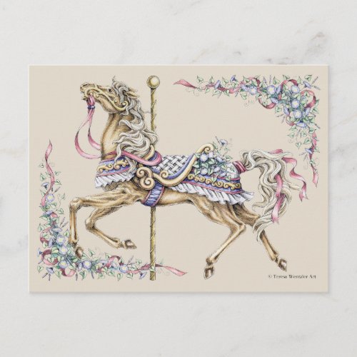 Spring Carousel Horse Drawing Post Card