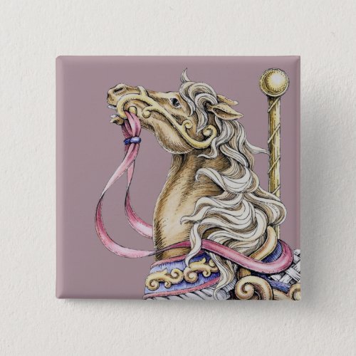 Spring Carousel Horse Drawing Square Button