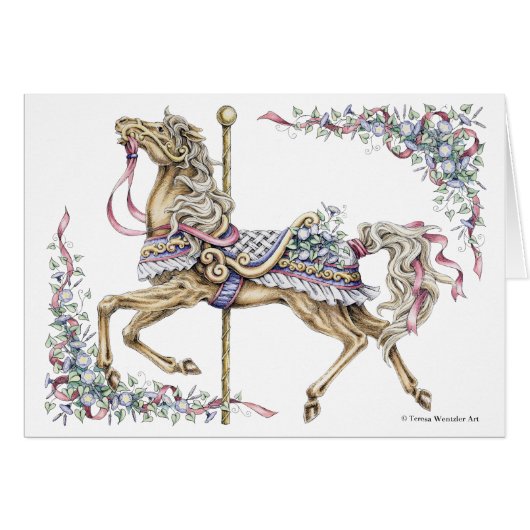 Spring Carousel Horse Pen and Ink Drawing Card (Front Horizontal)