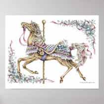 Spring Carousel Horse Pen and Ink Drawing Poster